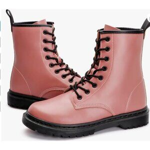 JEEKOPEG Women's Fashion Combat Pink Boots 8